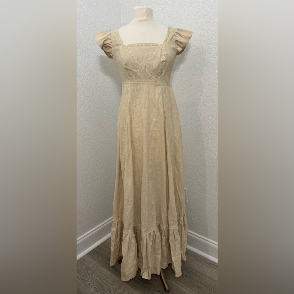 NEW Vintage 1950's - 100% Linen Women's Peasant Maxi Dress Handmade Size M